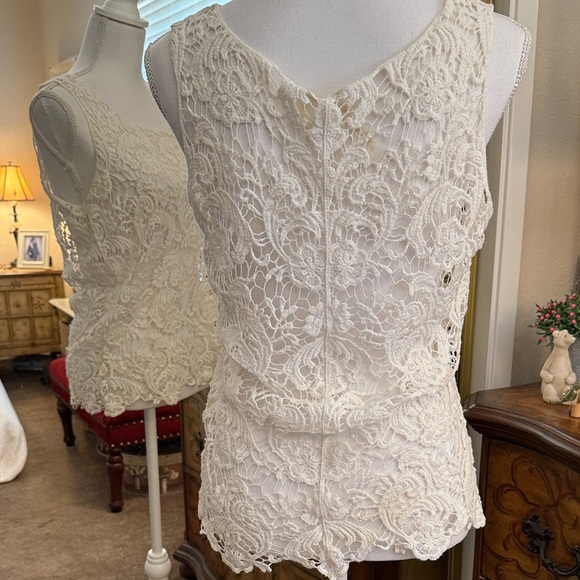 Adiva Crochet Lace Tank Top - Cream - Picture 4 of 8